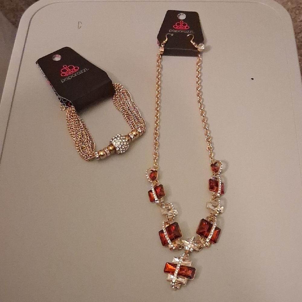Paparazzi Gold Necklace with Red Accents